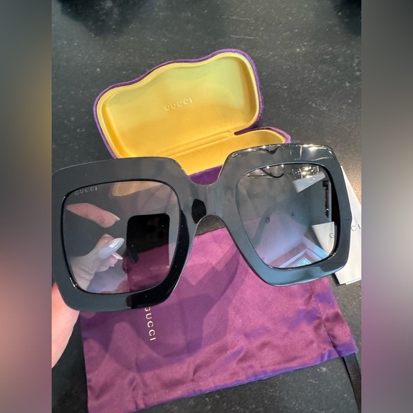 Gucci Sunglasses Square Frame Glitter GG0102S Sunglasses Black with Case - Picture 10 of 12